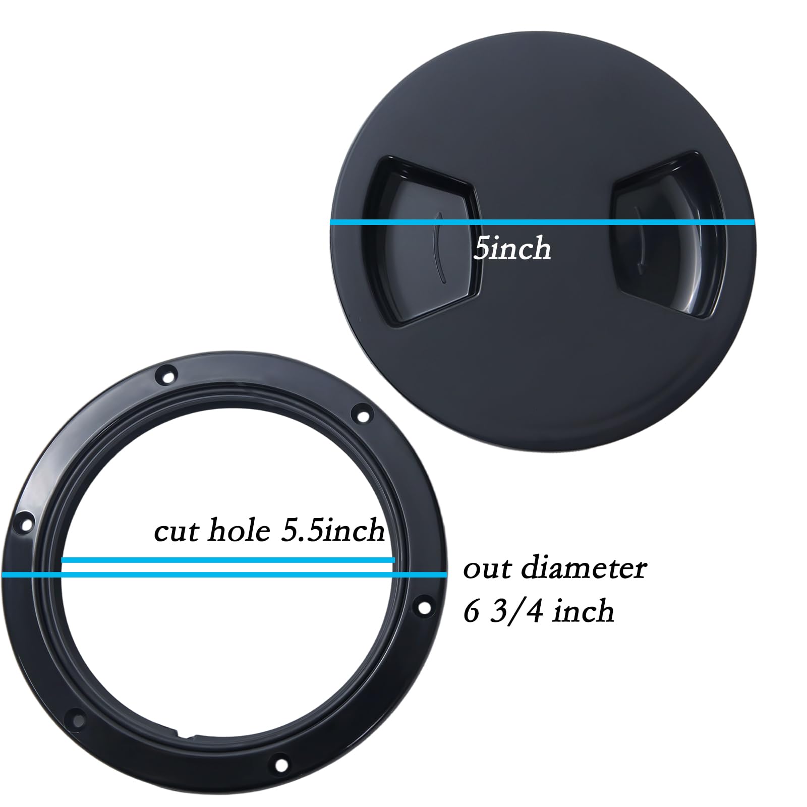 JZLiner Boat 5 Inch Inspection Port Boat Access Seal Kayak Hatch Plus RV Marine Tight Hole Cover Lid (Black)