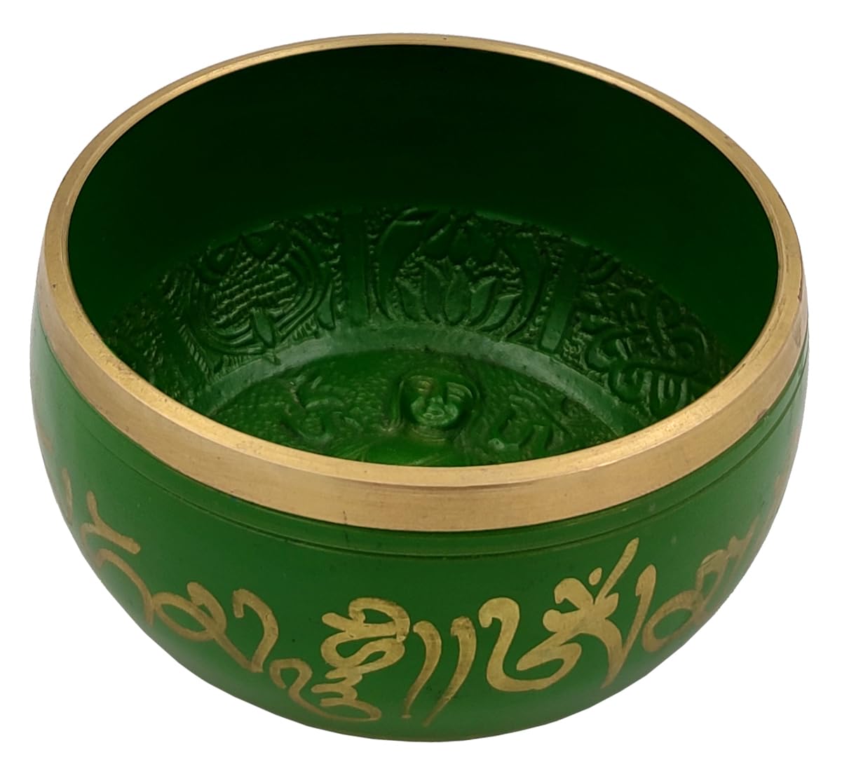 Purpledip Bell Metal Singing Bowl: Tibetan Dhyana Meditation Musical Instrument, 5 Inches, Green (10780) 2