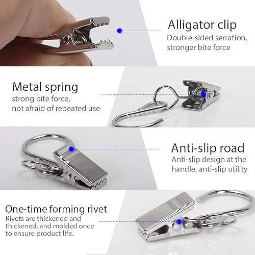 Miniatura 4 de Teenitor 60 ganchos de luz de fiesta, ganchos de canalón para luces, clips de cortina, ganchos de abrazadera para colgar, clips para colgar