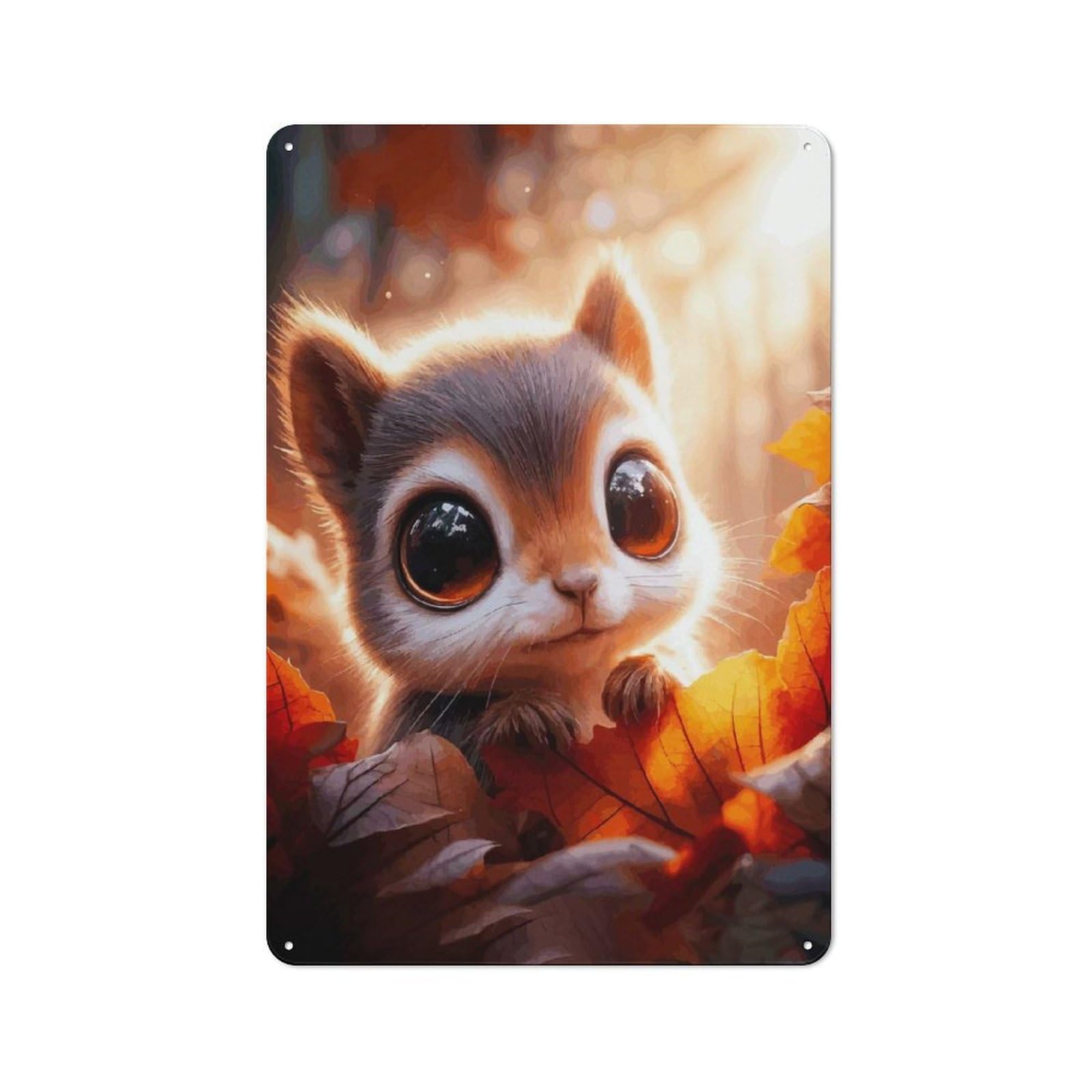 Junmoney Style-7 Shed Style Decorative Metal Plaque 30X20cm Featuring Cute Squirrel In Autumn, Porch Wall Decor For Patio Bar, Workshop, Shed Or Kitchen