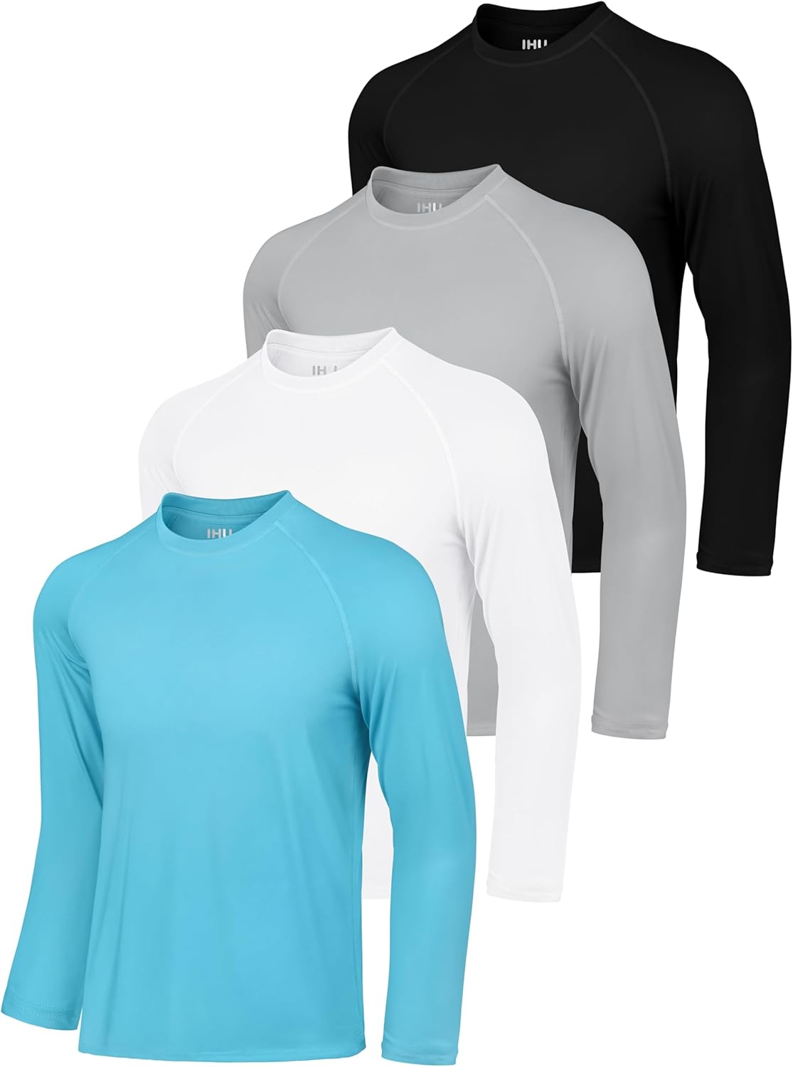 IHU 4 Pack Mens Rash Guard Swim Shirts Long Sleeve Sun Protection Shirts UPF 50+ Fishing Rashguard Dry Fit Athletic Shirt