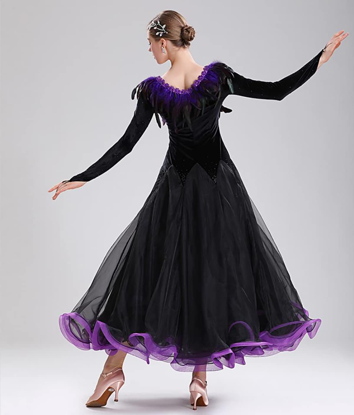 チャコット 社交ダンス スタンダードドレス フラワー刺繍 黒とピンク M