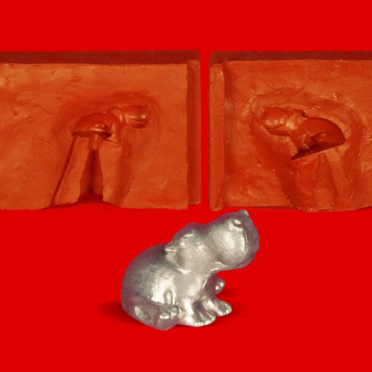 Moule en étain hippopotame miniature pour fonte d'art coulée