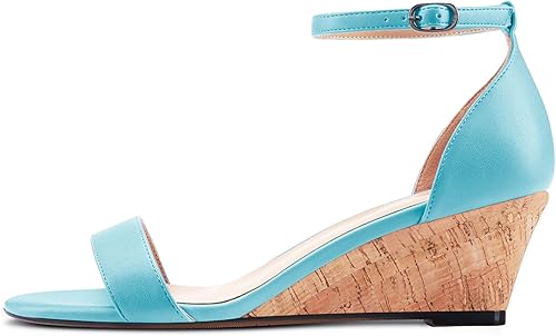 Miniatura 2 de Aachcol Sandalias redondas para mujer, puntera abierta, correa de tobillo, de dos piezas, bloque grueso, tacón de cuña baja, zapatos de vestir mate