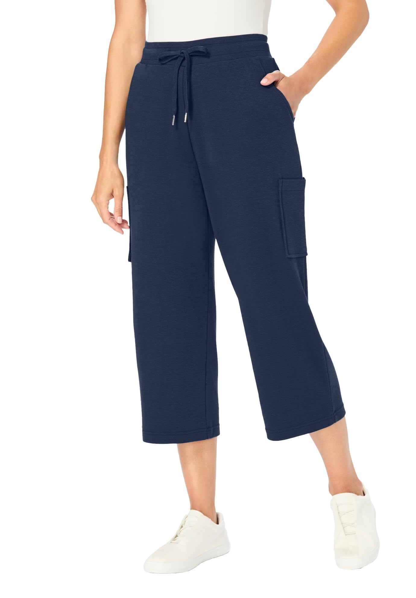 Woman Within Plus Size Petite Knit Cargo Capri