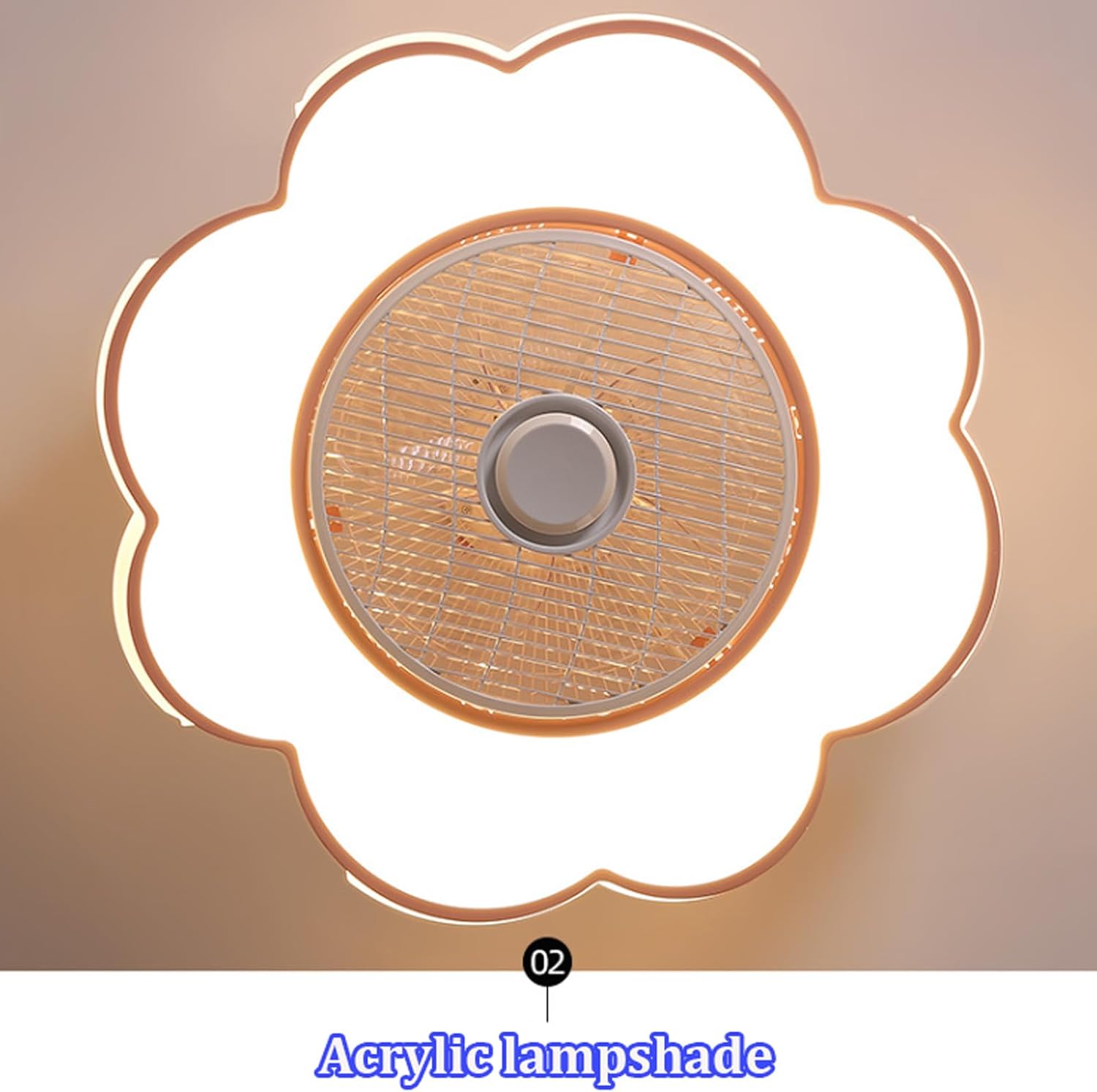 22.8 inch Ceiling Fan with Light and Remote,Modern Led 3-Color Lighting Modes Invisible Acrylic Chandelier Metal Semi Flush Enclosed Ceiling Fan for Bedroom Kitchen/Blue