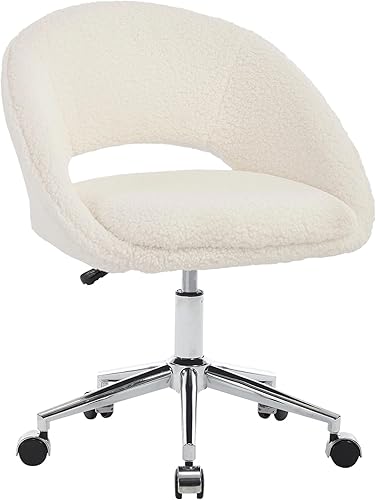 Silla decorativa de tocador, modernas y bonitas sillas de escritorio con ruedas de ajuste de altura giratoria, silla rodante tapizada de sherpa con