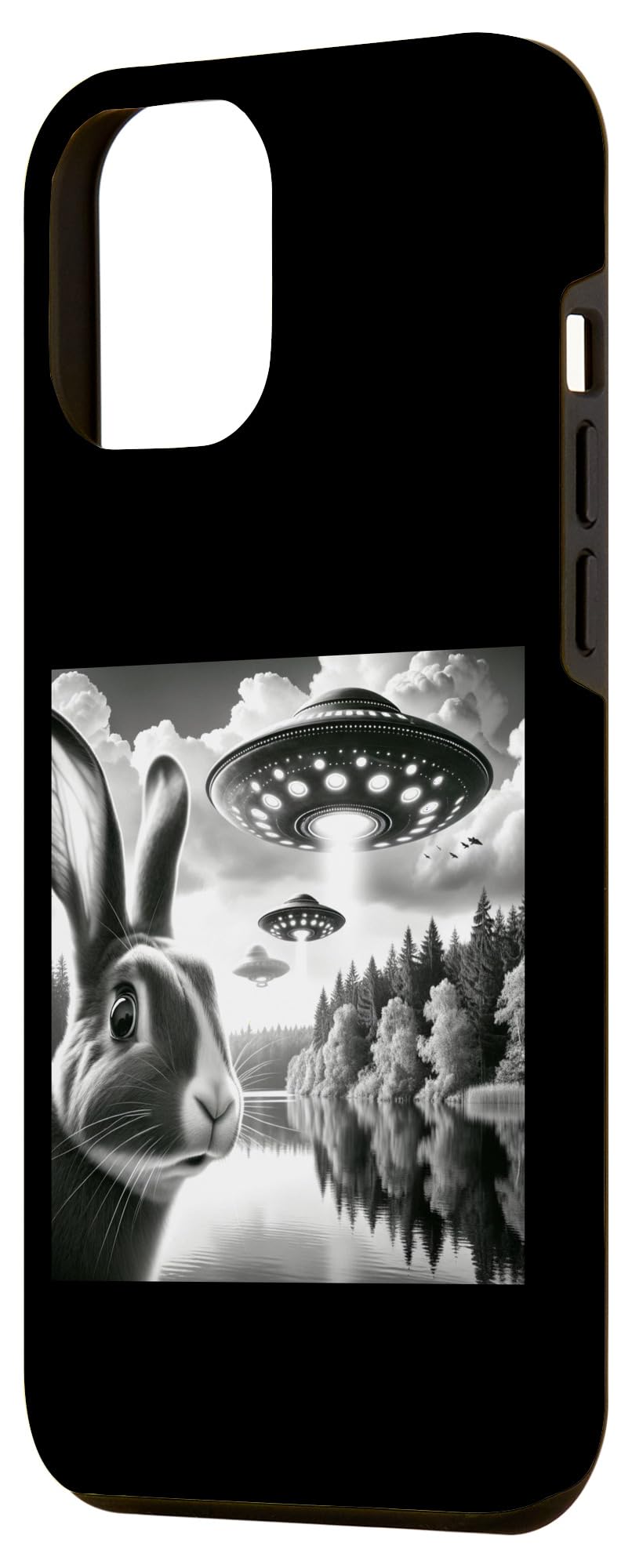iPhone 12 Pro Max Surreal Bunny Alien UFO Sci-fi Forest Art Funny UFO Shirt Case - Image 2