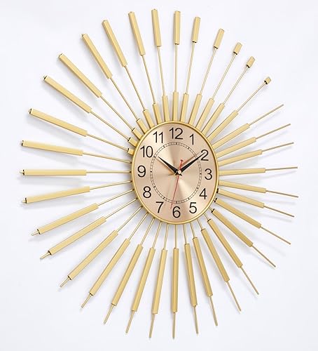 Reloj de pared dorado silencioso de 24 pulgadas, funciona con pilas, moderno reloj decorativo de mediados de siglo para colgar en metal, para sala