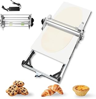 22.7'' Commercial Electric Dough Sheeter with Adjustable Thickness 2-30mm | Foldable Dough Roller Machine for Croissant Dough,Pizza Dough & Bakery,Stainless steel material (Home & Commercial Use)