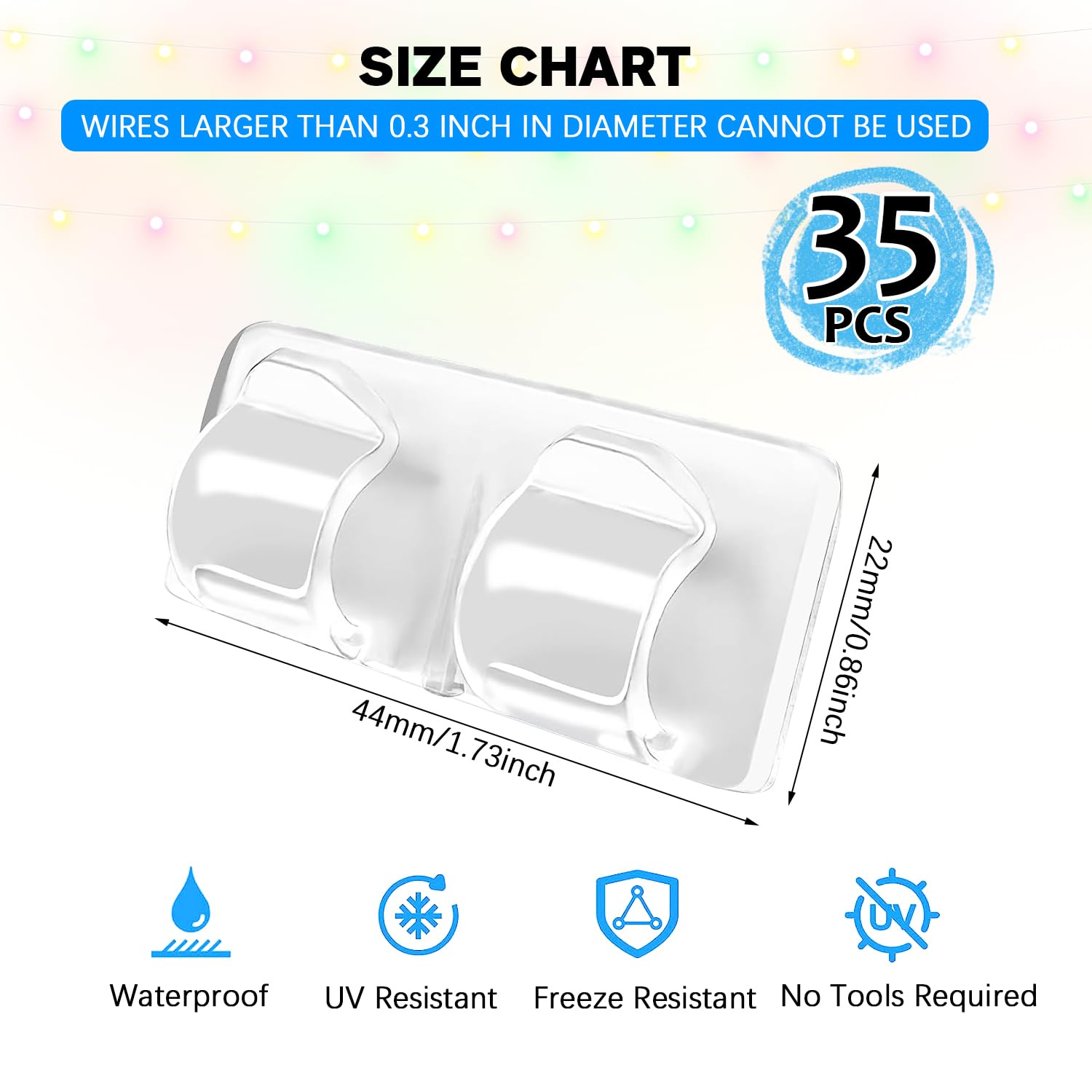 Hooks for Outdoor String Lights, 35 Pack Big Outdoor Adhesive Hooks Heavy Duty, Waterproof Adhesive Strips, Heavy Duty Cable Clip, for Outdoor Indoor String Lights Party Garden Festival Lights Cables