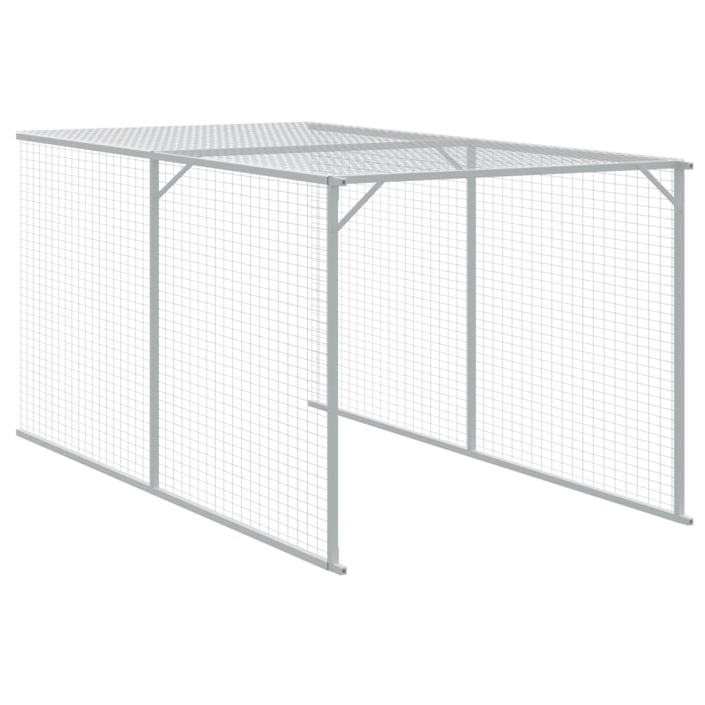 vidaXL Gallinero con Corral, Jaula de Gallinas Pollos con Tejado, Acero Galvanizado Gris Claro
