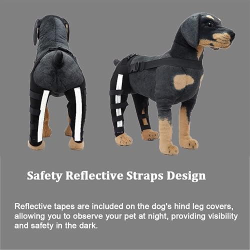Miniatura 5 de Rodillera ajustable para perro con doble pierna trasera con bisagras de metal soporte flexible y cinturones de seguridad reflectantes, soporte para