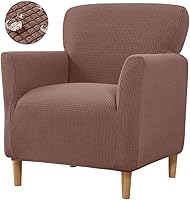 Vista 10 de Funda impermeable para silla decorativa con brazos, elástica de jacquard individual, funda de sofá suave tapizada para silla de club de lectura