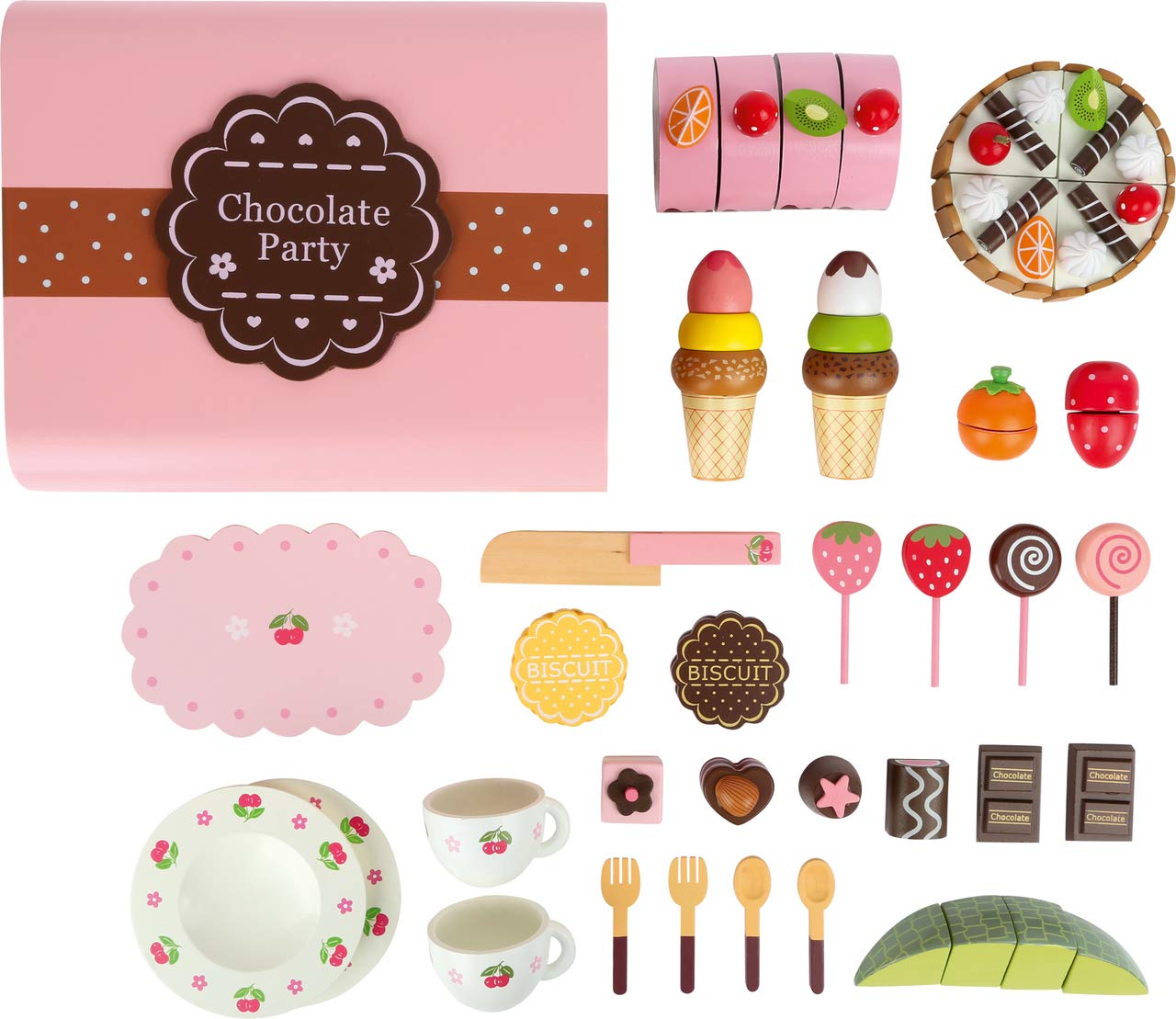 2847 Contenitore per dolciumi small foot, Scatola di caramelle di legno, accessori per negozio e cucina da gioco per bambini con dolci, 56 pz., da 3 anni di età