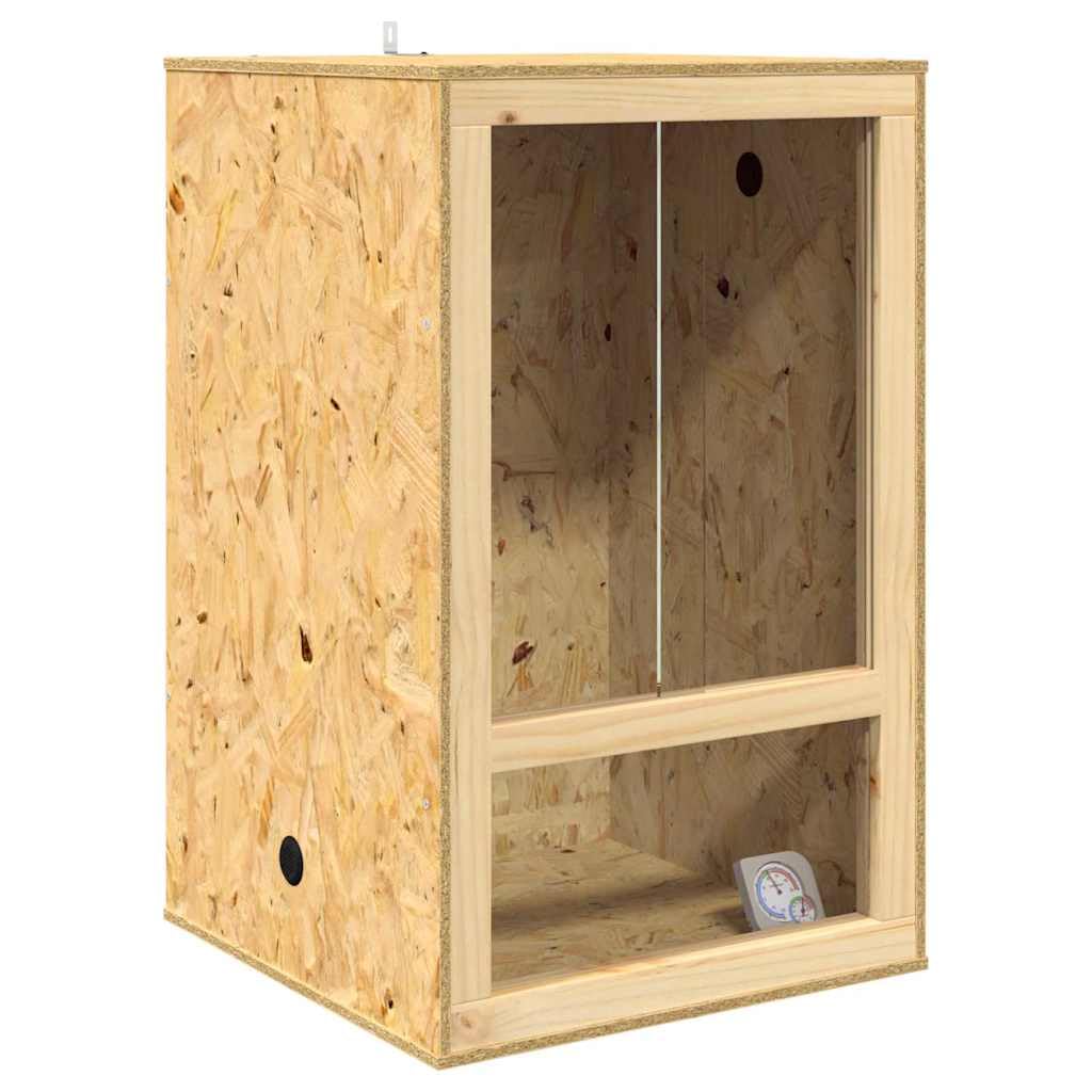 Terrarium 50 x 50 x 80 cm aus OSB und Glas, Reptilienterrarium mit Schiebetür und Seitenbelüftung für Reptilien, Amphibien und Nagetiere, Braun