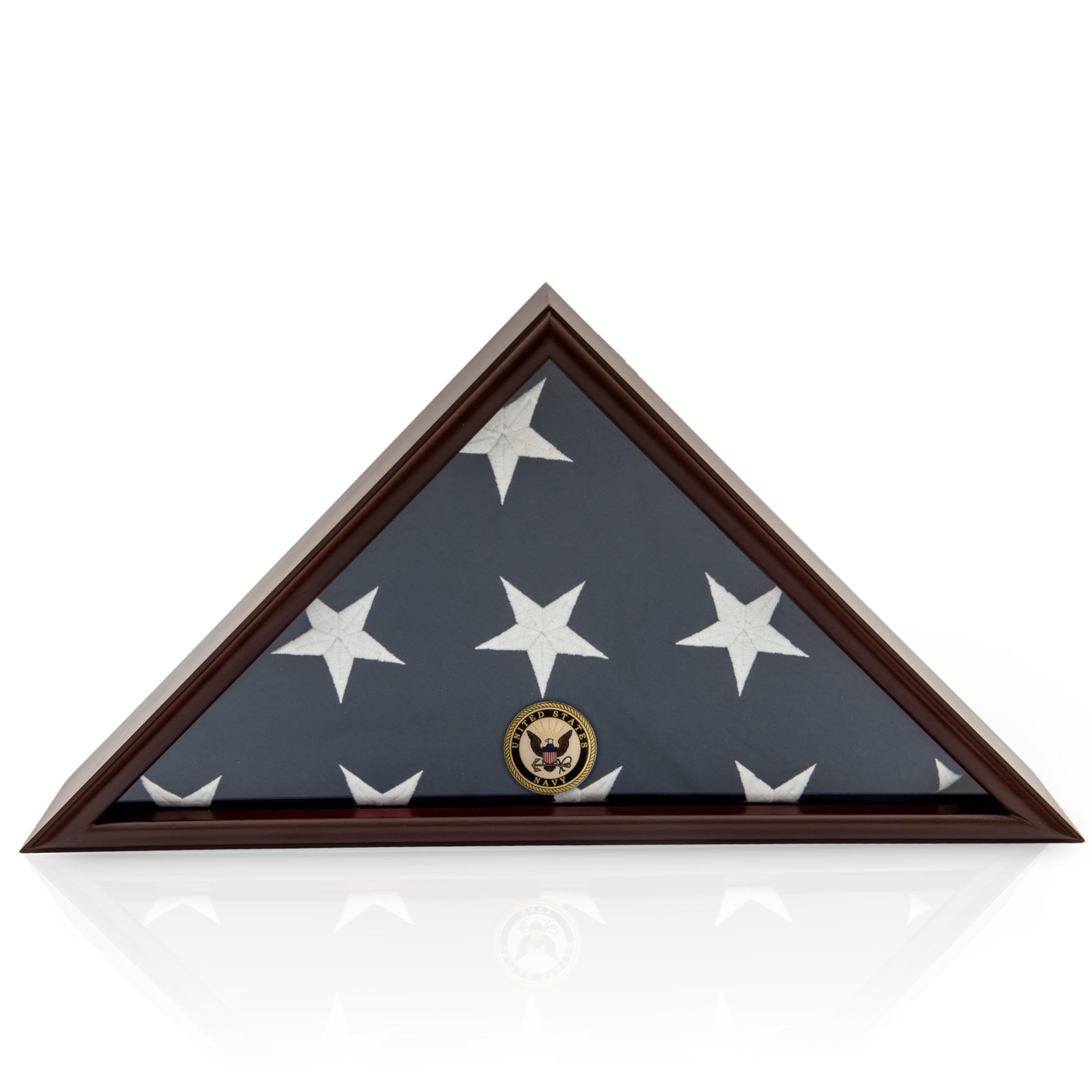 DECOMIL - Navy Flag Display Small Case Box, 5x9 Burial - Funeral - Veteran Flag Elegant Display Case with Flat Base, Solid Wood, Cherry Finish