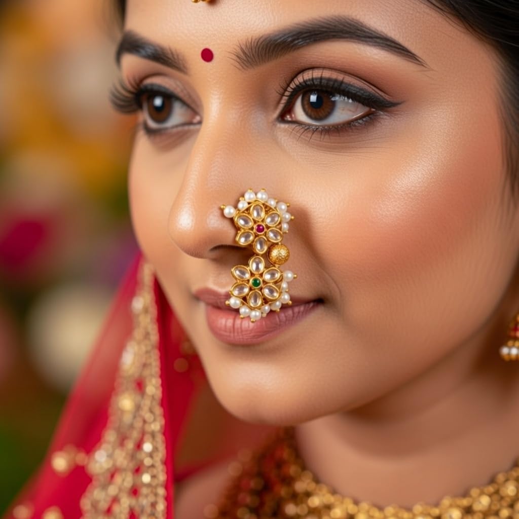 Efulgenz Indian Jewelry Nath Nathani Fake Nose Ring Stud Pin Non Piercing