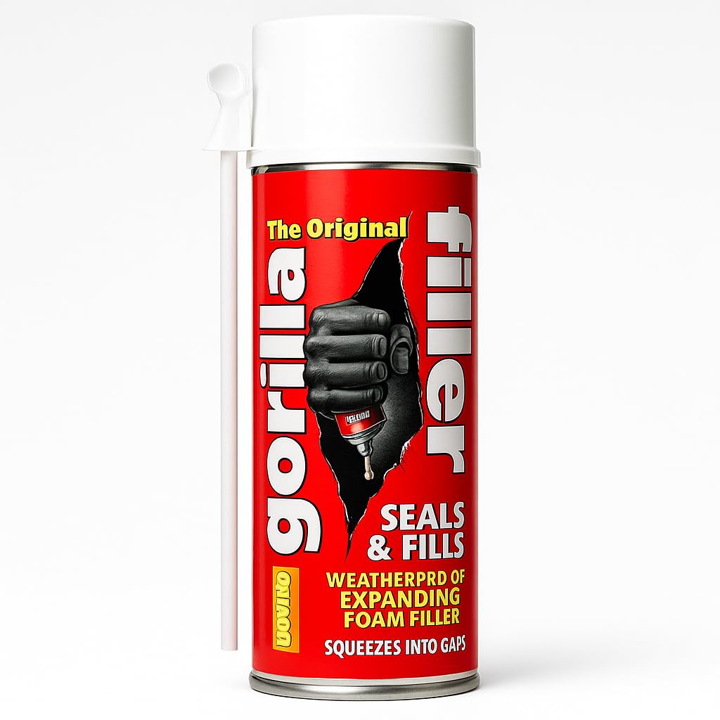 The Original Gorilla Filler 500ml Weatherproof Expanding Foam - Professional Grade Gap Filler & Sealant for Wood, Metal, Brick, Stone - Paintable, Sandable, Airtight Seal for Indoor & Outdoor Use