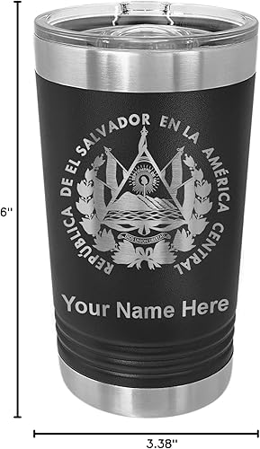 Miniatura 5 de LaserGram 16oz Vacuum Insulated Pint Tumbler, Flag of El Salvador, Personalized Engraving Included (Black)