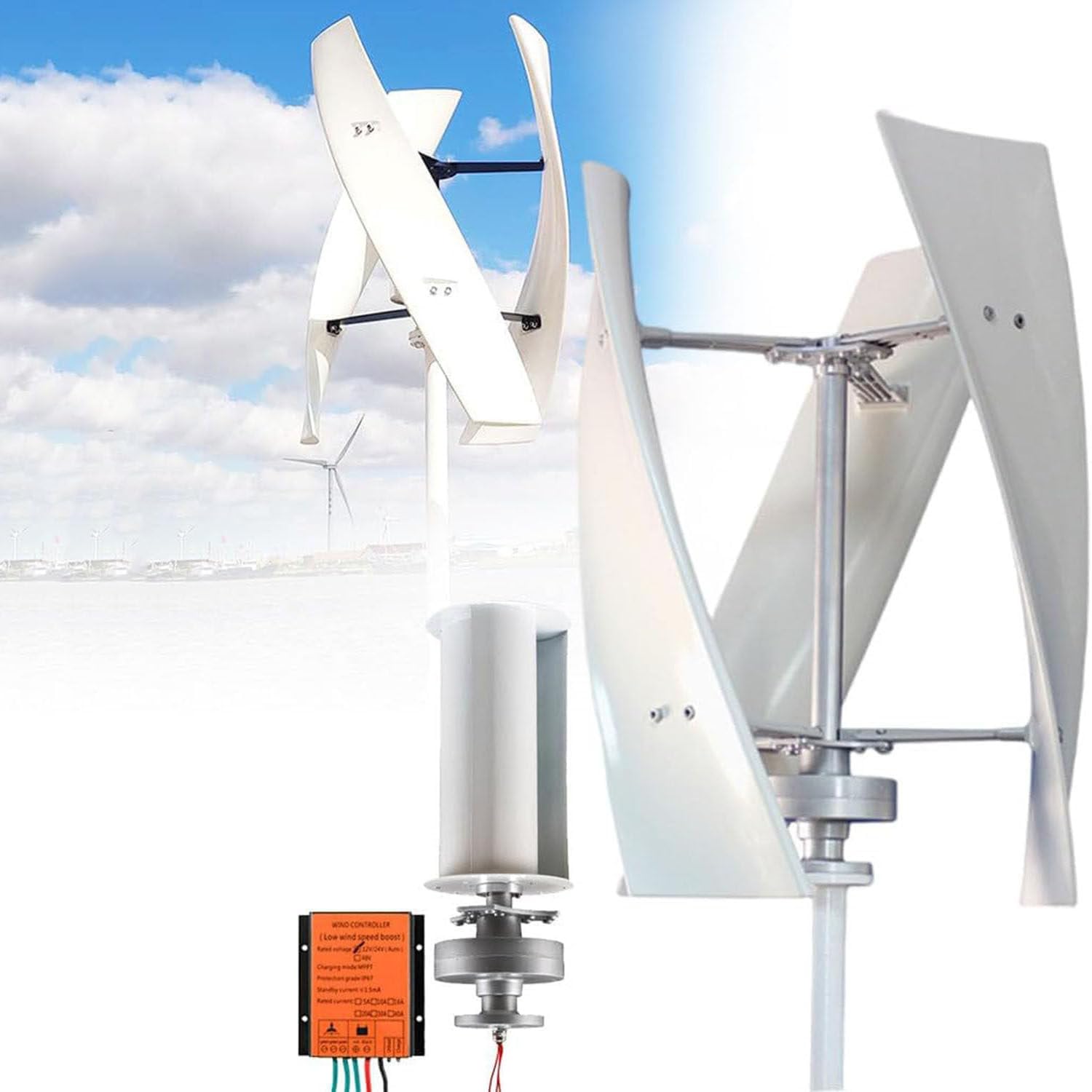 Kit De Turbina Eólica Vertical De 3000 W Y 24 V, Generador Eólico De 3 Aspas De Baja Velocidad con Levitación Magnética Permanente Y Controlador, Adecuado para Autocaravanas, Furgonetas Camp