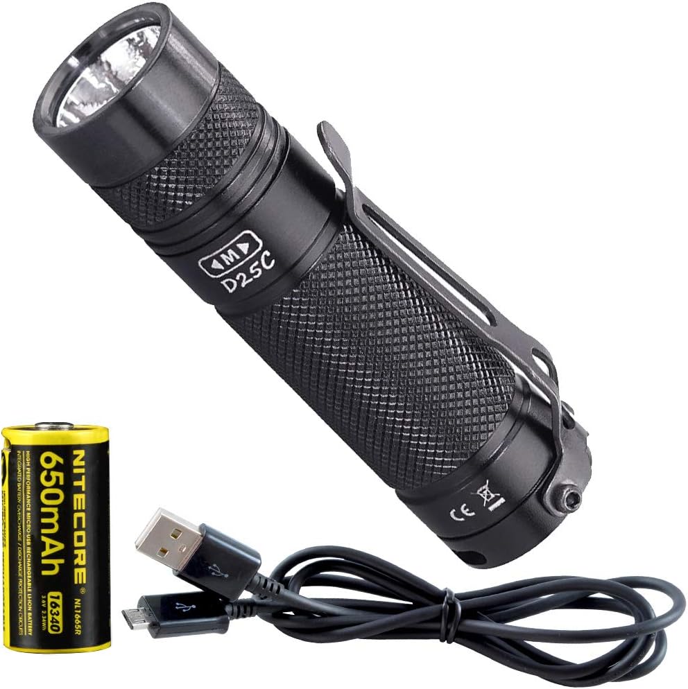 Eagletac D25C Clicky Mark II 800 Lumen Ultra-Compact Everyday Carry Tactical Flashlight with Battery and LumenTac Charging Cable