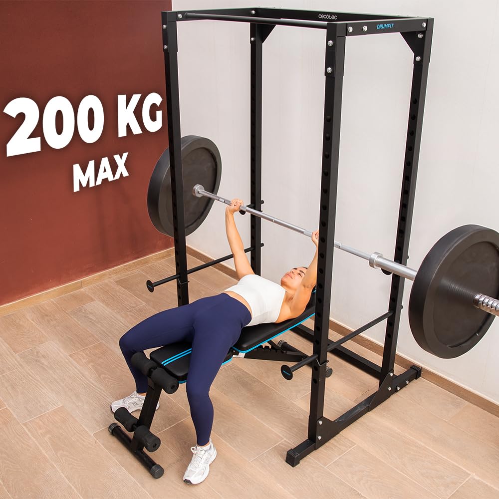 Cecotec Torre y Jaula Multiestación de Musculación, Rack de Dominadas y Fondos Drumfit PullUps 4000 Power Tower. Acolchado y con Agarres Antideslizantes, Altura Ajustable, Máximo Peso 120Kg