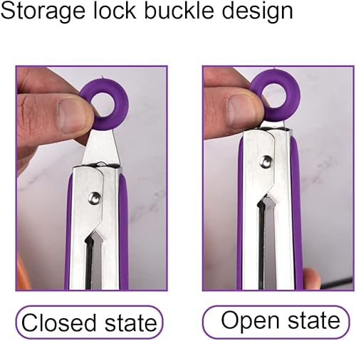 Miniatura 6 de Pinza antideslizante para alimentos, resistente al calor, para carne, barbacoa, ensalada, morado, 10.6 in, silicona y acero inoxidable, 1 unidad