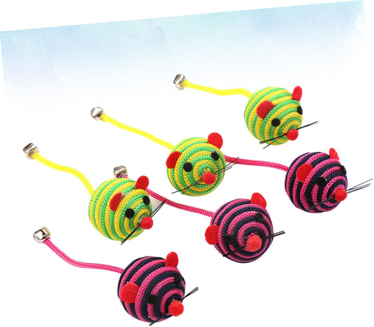 6pcs Cat Mouse Set with Cotton Thread and Bell Interactive Mice Balls for Indoor Cats Fun Kitty Teaser and Play Random Color