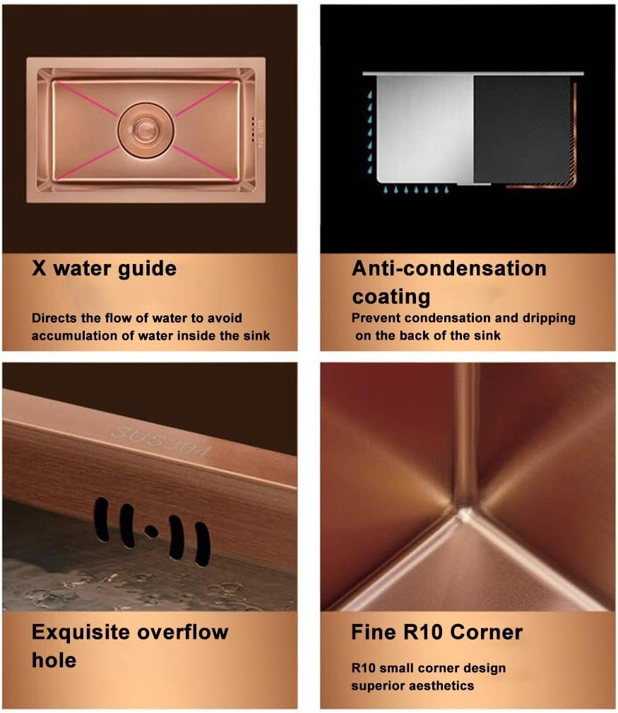 . den 304 Stainless Steel Bar Prep Brushed Sink Installation Flush Mount or Undermount Easy to Clean (Colour: Pink d Dimensions: 40 x 36 cm)