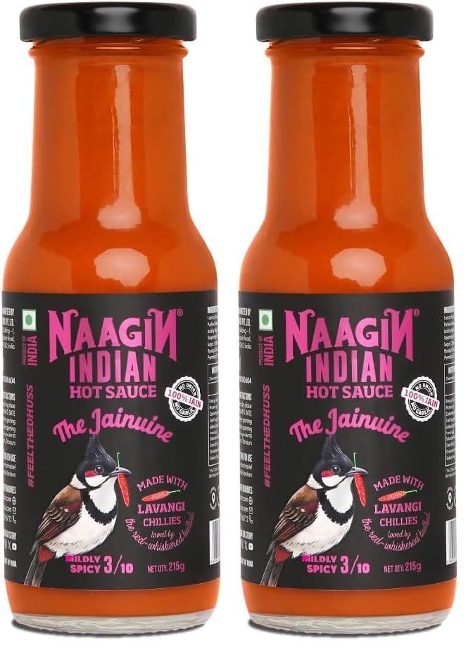 Image of Naagin Jainuine Hot Sauce (215g) | Jain Friendly | No Onion, No Garlic | Mildly Spicy | Fruity & Balanced | Vegan | Dip, Cook | Perfect for Snacks, Indian Meals & Cooking (Pack of 2)