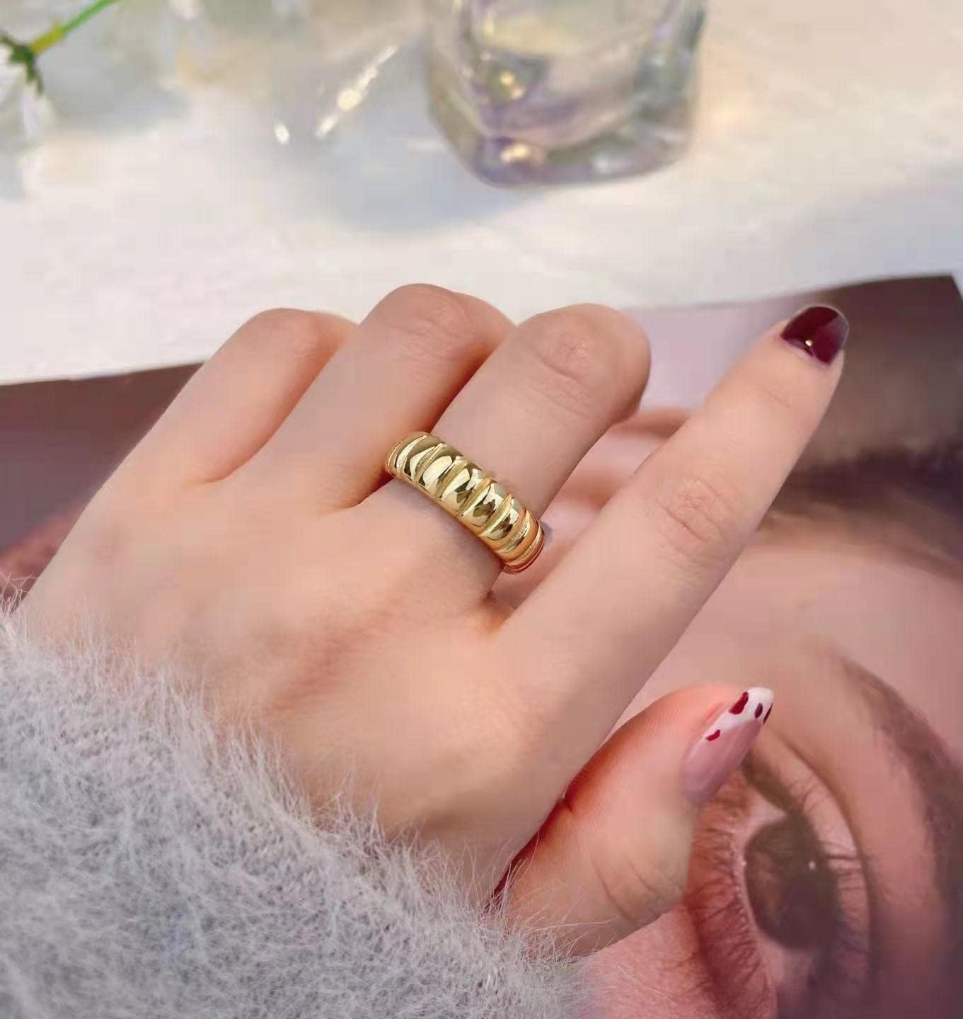 MYNENEY Thick 14K Gold Plated Stackable Signet Ring Filled Chunky Eternity Wedding Statement Band Rings for Women (Pumpkin ring-Gold 9.5) - Image 2