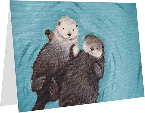 Miniatura 3 de Tarjetas de felicitación con sobres, nutrias tomadas de la mano, papel nacarado, tarjetas divertidas de cumpleaños, tarjetas de Navidad de 4 x 6