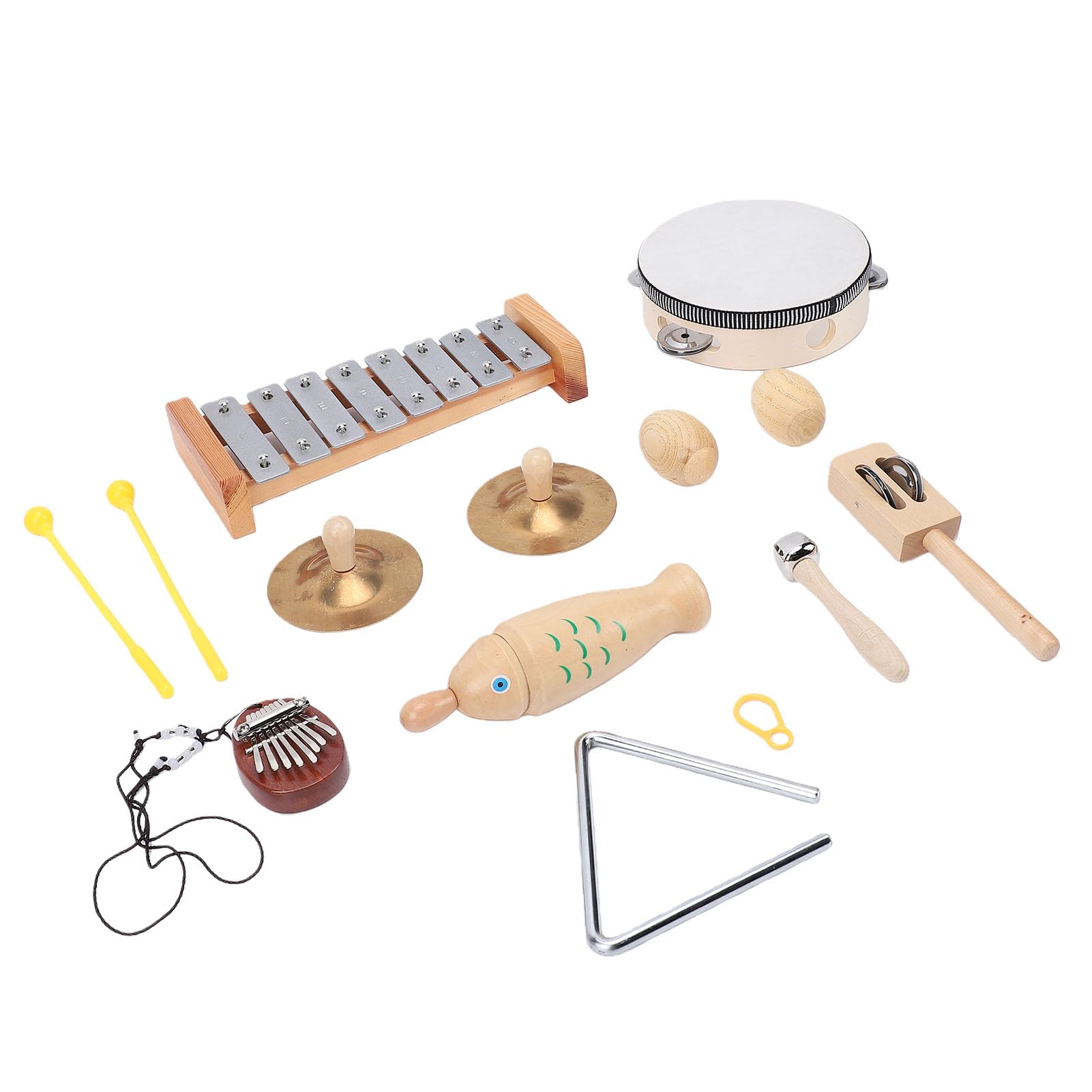 Juego de Instrumentos de Percusión de Madera, Kit de Instrumentos Musicales, Xilófono Pandereta Tambor Maracas con Diseño de Educación Temprana, Ideal para Música Infantil