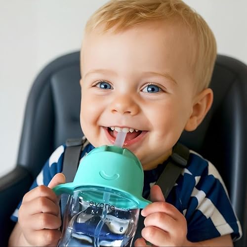 Miniatura 9 de Evorie Tritan - Vaso para beber con popote con peso con asas para bebés y niños pequeños, botella de agua a prueba de derrames con popote para 6