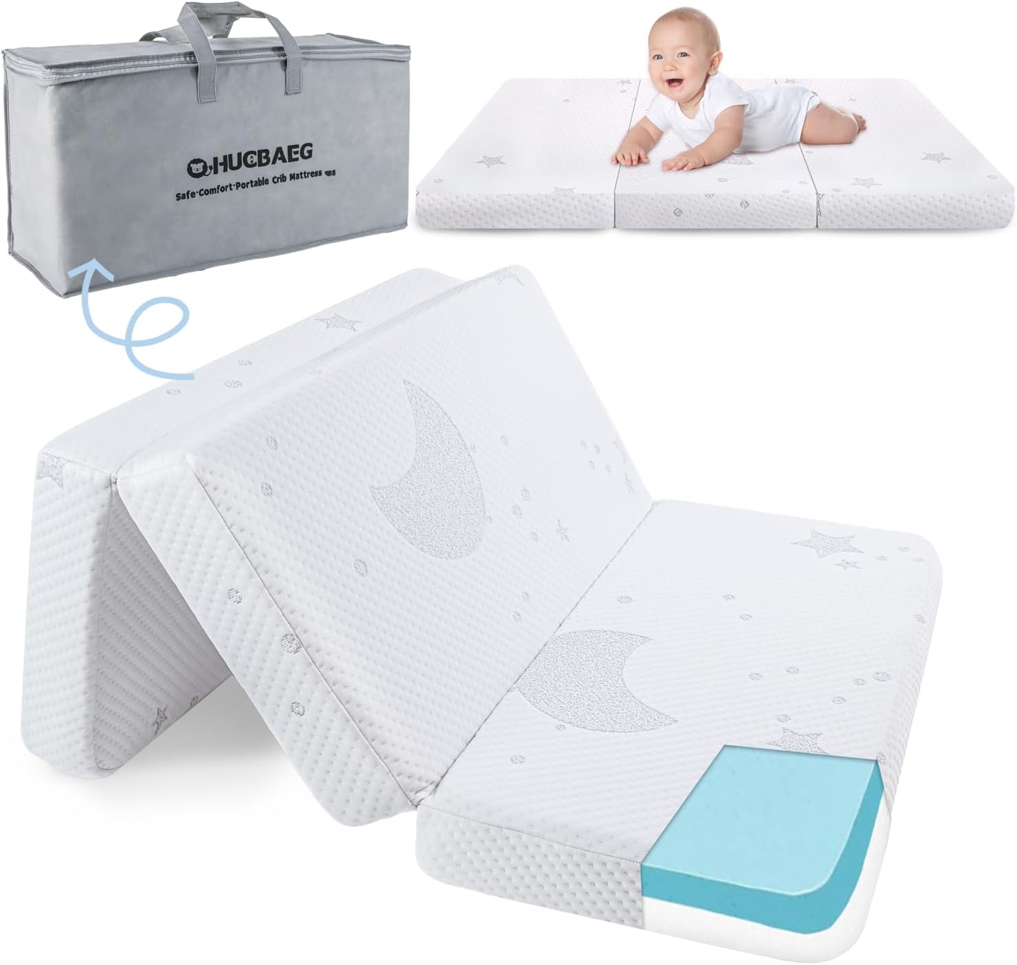 Trifold Pack and Play Mattress, 38x26 Pack N Play Mattresses, Dual-Sided Memory Foam Mattress for Baby Portable Travel Mattress with Removable Cover and Carry Bag