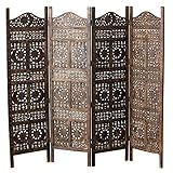 Global Chic Sun, Moon and Star 4 Panel Screen Room Divider of Hand Carved Sustainable Mango Wood, 78 3/4 Wide X 3/4 Deep X 71 Tall Inches (200 w x 2 d X 180 h cm) Grand Tour Collection
