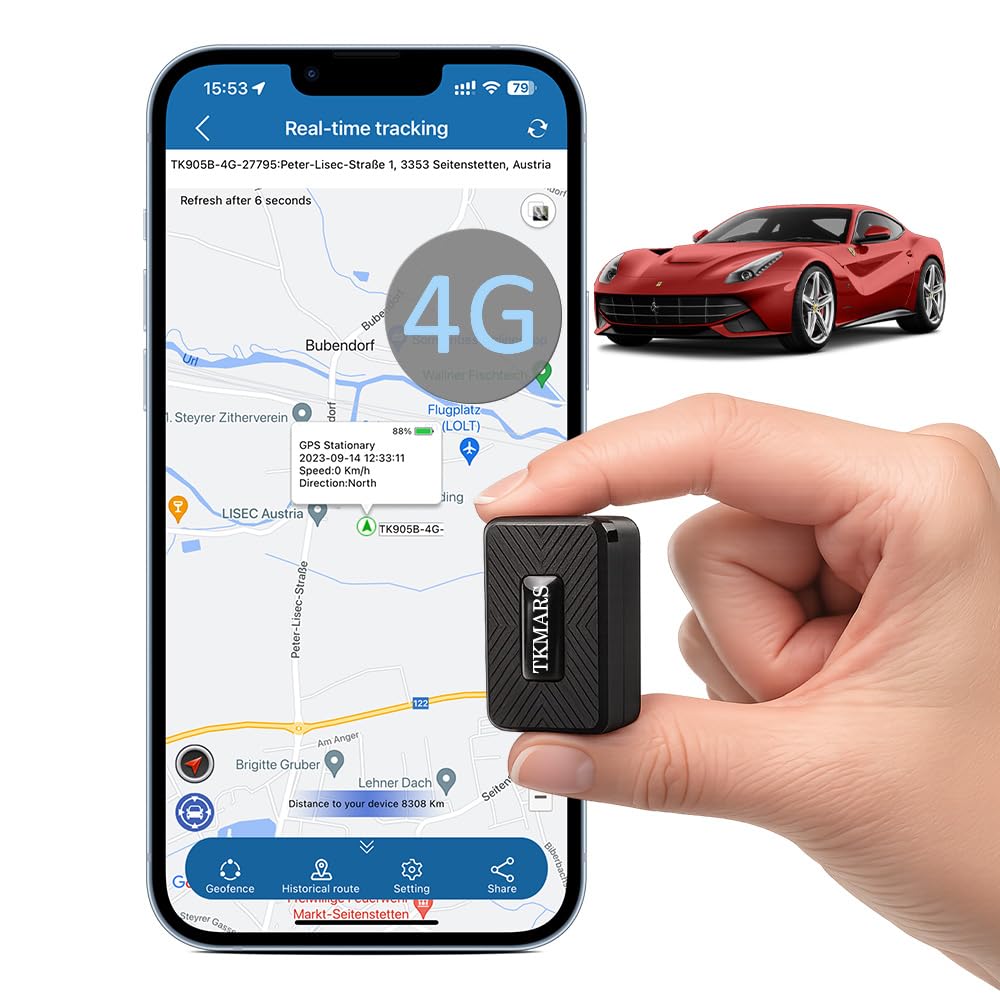 TKMARS Localizzatore GPS Auto 4G Senza Abbonamento, Tracker GPS Magnetico con App e SMS, Tracciamento in Tempo Reale per Auto e Moto, Batteria 1500 mAh, Geofence, Cronologia 6 Mesi