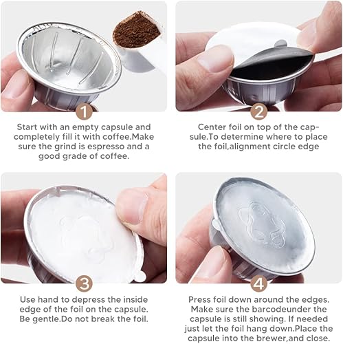 Miniatura 4 de Vertuo - Cápsulas de café recargables reutilizables con papel de aluminio expreso para máquinas de café Nespreso Vertuo GCA1 y De'Longhi ENV135S