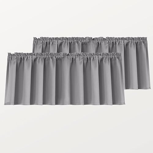 Mrs.Naturall Cortinas de cenefa gris para ventanas de 36 x 16 pulgadas de largo
