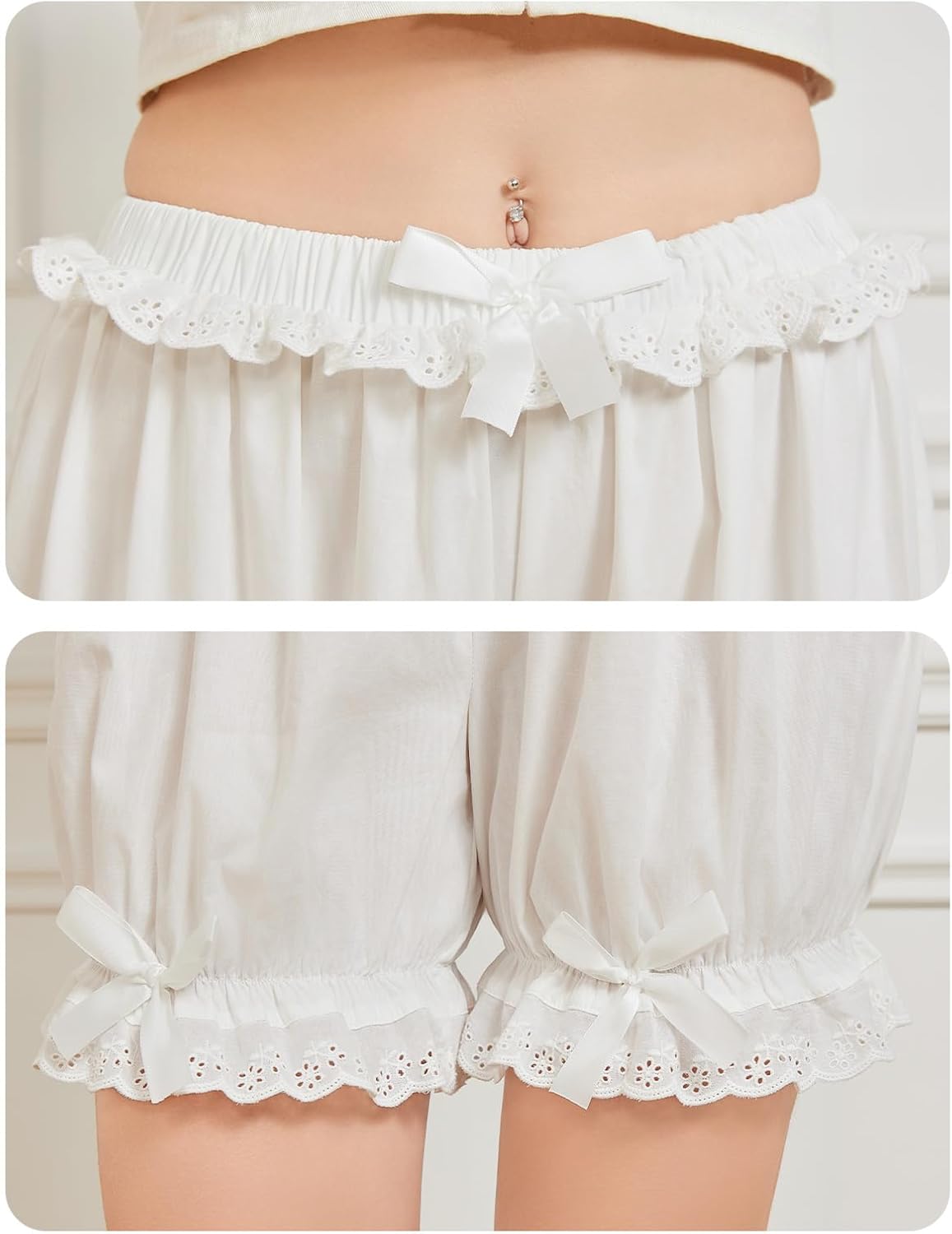 Women Lolita Shorts Cotton Victorian Bloomers Pumpkin Lace Pettipants with Bow - Image 4