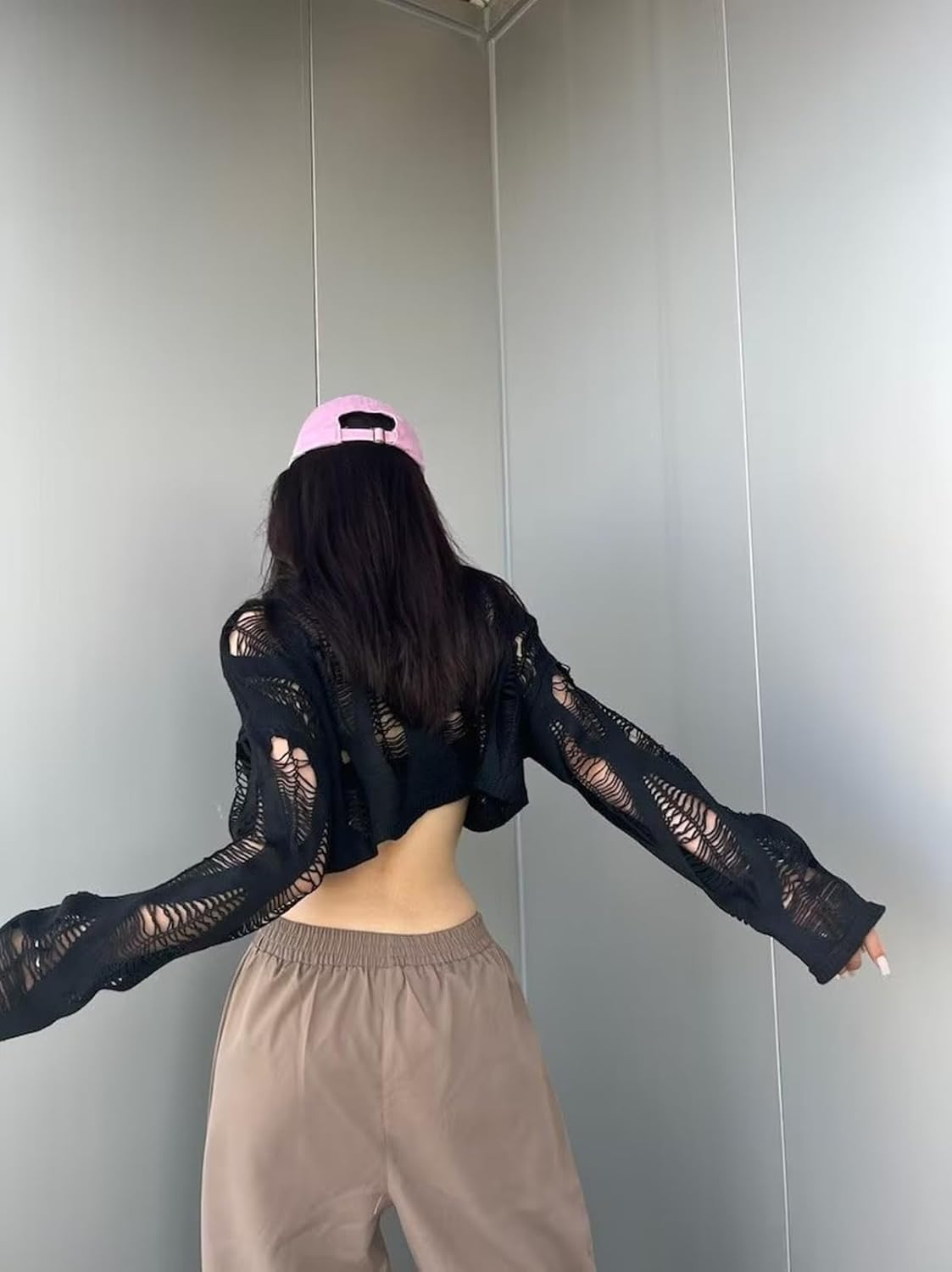 Goth Y2K Striped Sweater Grunge Ripped Punk Gothic Sweaters for Women Harajuku Aesthetic Halloween Pullover Tops - Image 8