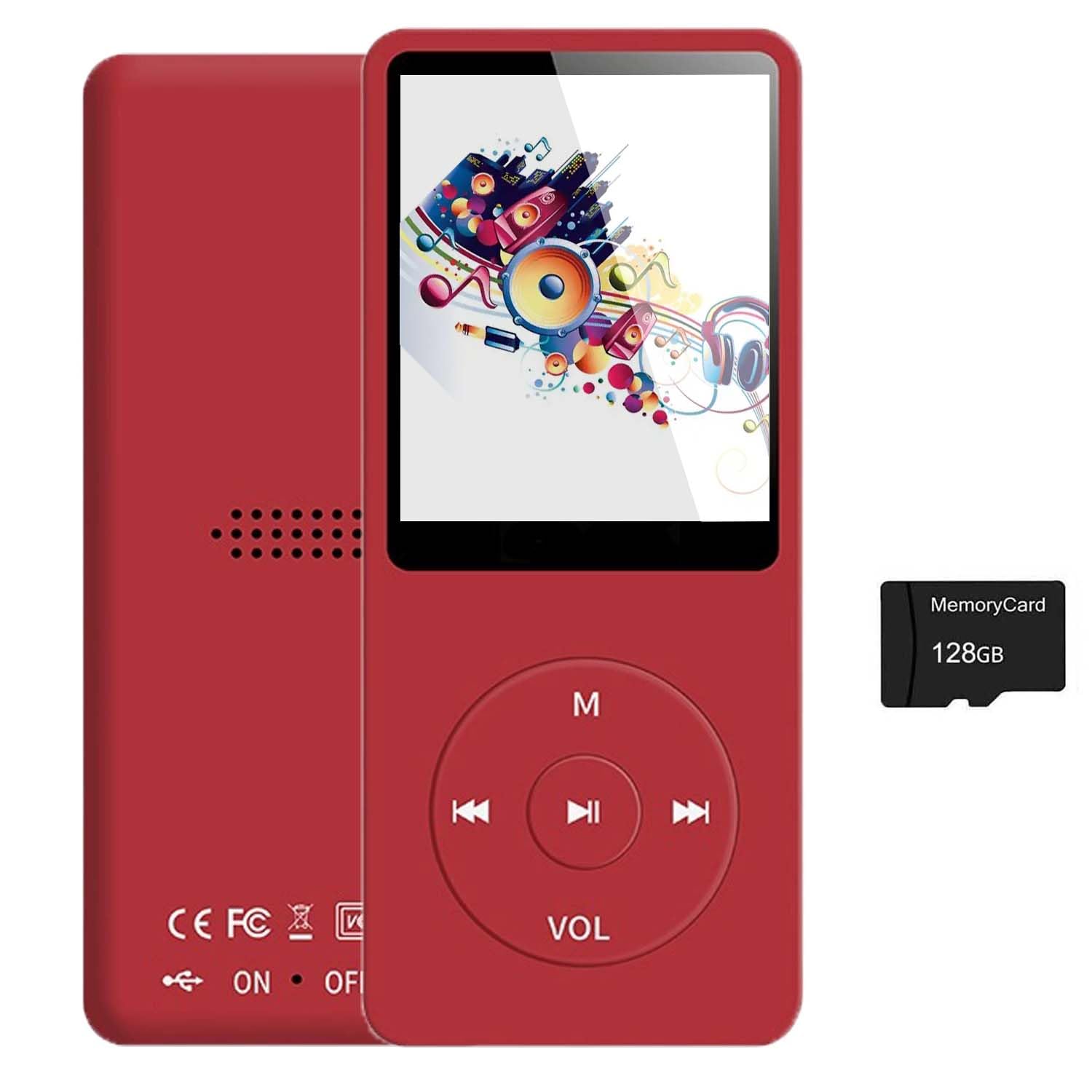 128GB MP3 Player with Bluetooth 5 2 Portable Red Music Player for Kids with Built-in HD Speaker FM