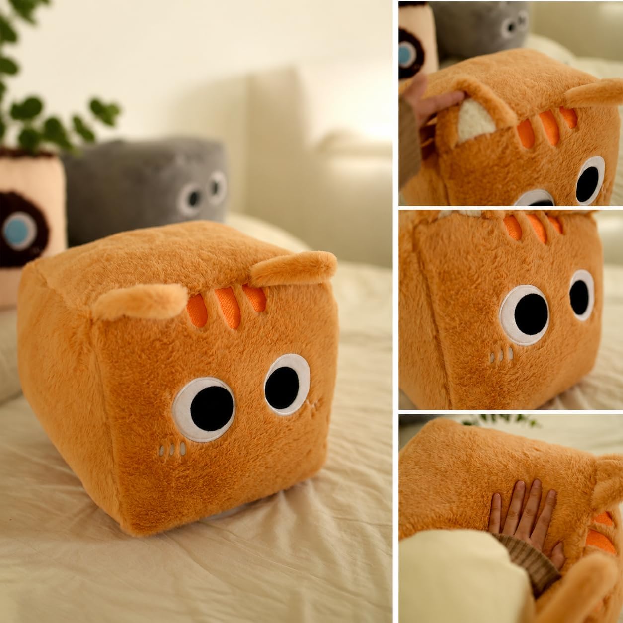 Cube Cat Stuffed Throw Pillow,Sofa&Bedside Decorative Plush Pillow, Creative Cube Shape Soft Pillow Gift,Suitable for Birthdays, Halloween, Christmas (Siamese)