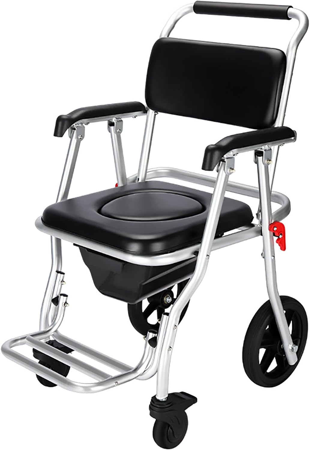 キャスター付きローリングシャワーチェア、アルミ製旅行用車椅子、折りたたみ式フットレスト、高齢者や障害者用トイレチェア、耐荷重330ポ