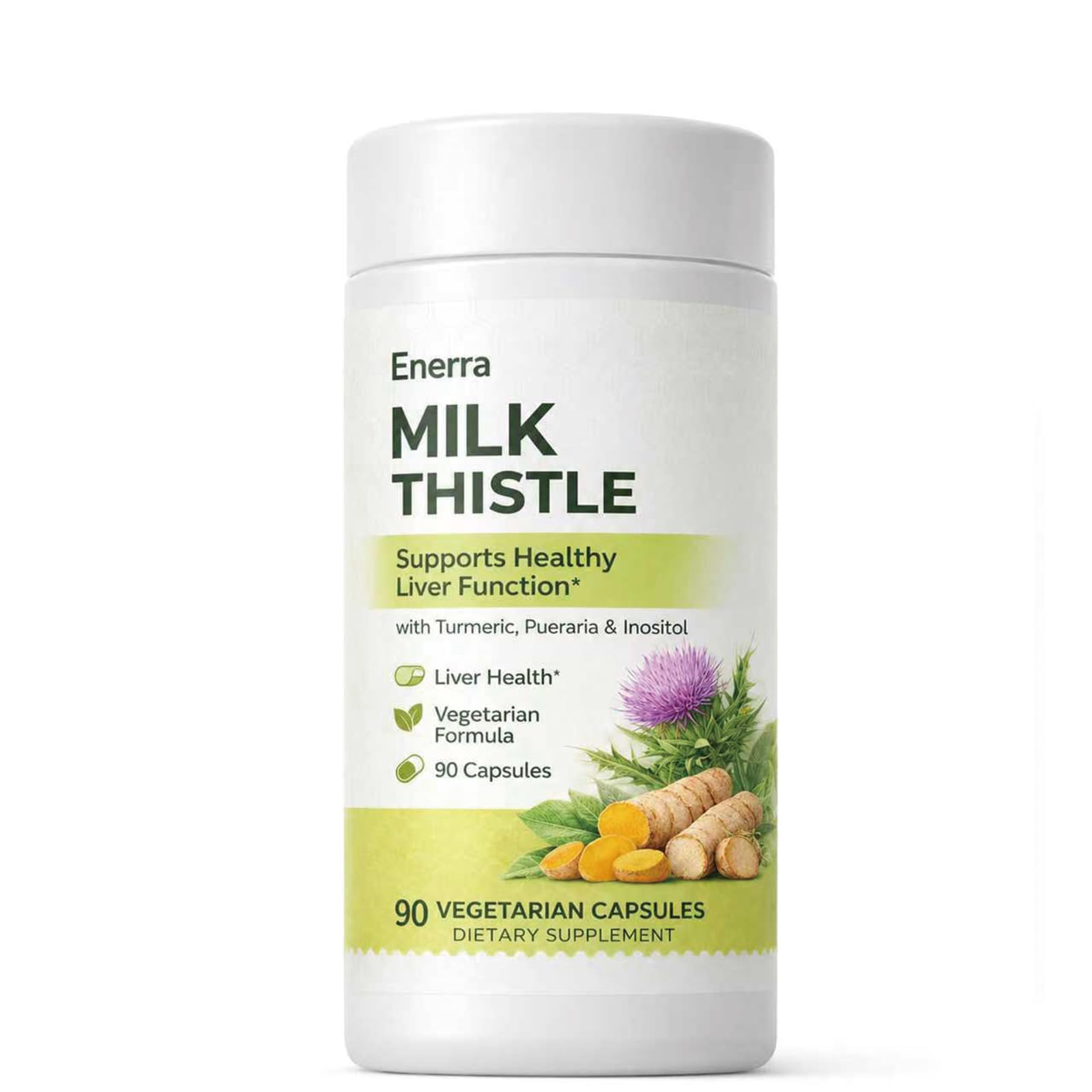 Enerra Milk Thistle Capsules, with Vitamin C & Inositol, Supports Liver Health, Non-GMO & Vegan, 90 Count (1pcs)