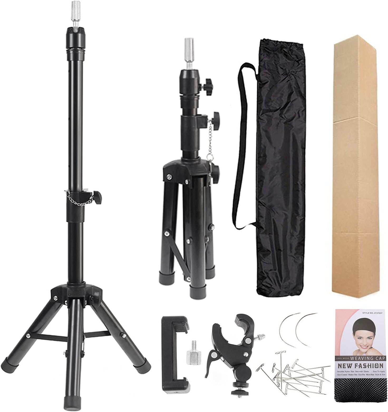 Wig Stand Tripod Mannequin Head Stand Metal Adjustable Heavy Duty Wig Head Stand for Canvas Block Head Cosmetology Hairdressing Training Doll Head and Styling Making Wigs with Smartphone Clamp Mount