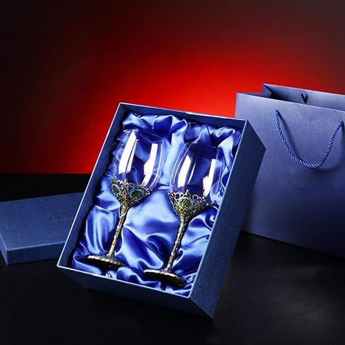 Simcat Copas de vino pintadas a mano con flores esmaltadas transparentes y refinadas, tallo para cabernet, regalos (2 cajas de regalo)