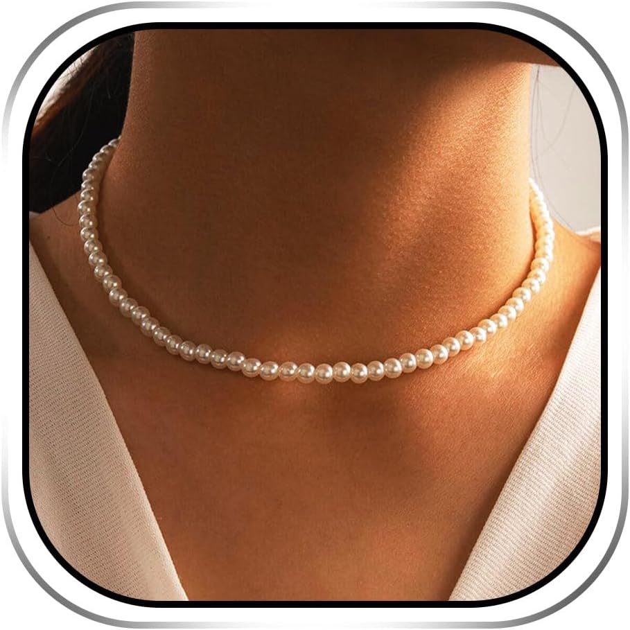 TWINKLEDE Pearl Necklace Choker White Wedding Bridal Pearls Jewelry for Women