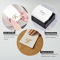 Vista 3 de Luxenap 15.8 X 7.9 Inch Linen-Feel Guest Towels, 50 Disposable Striped Hand Towels - Gold Letter 'S', Cursive Font, White Paper Dinner Napkins